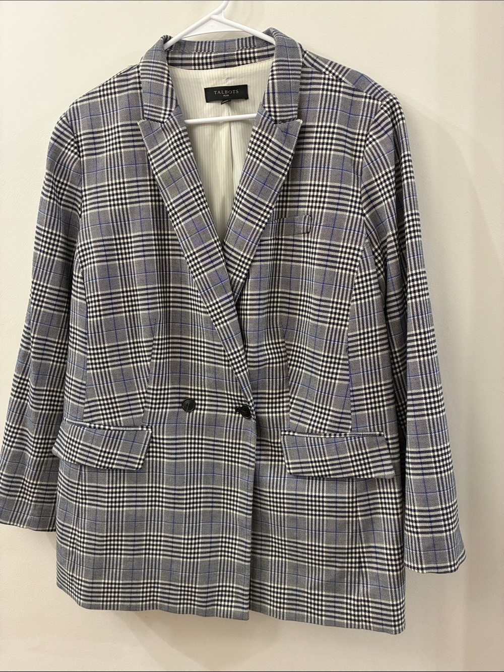 Talbots plus Women's Plaid Double-Breasted Blazer - Gray/Blue - size 16W